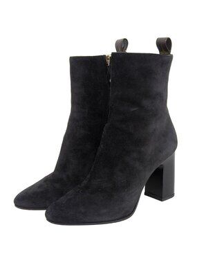Louis Vuitton Suede LV Donna Line Chunky Heels Boots Shoes Black